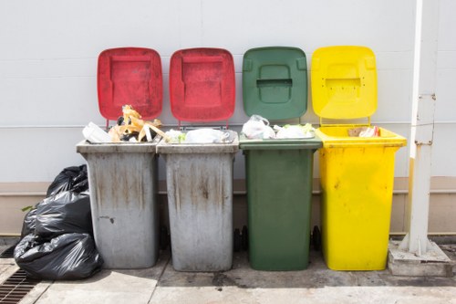 Construction site equipped with large skips for waste management